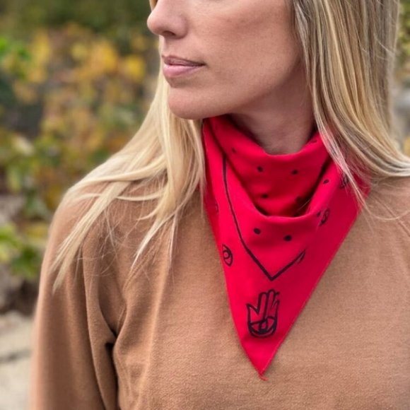 Hamsa & Dots Red Bandana - Picture 2 of 3
